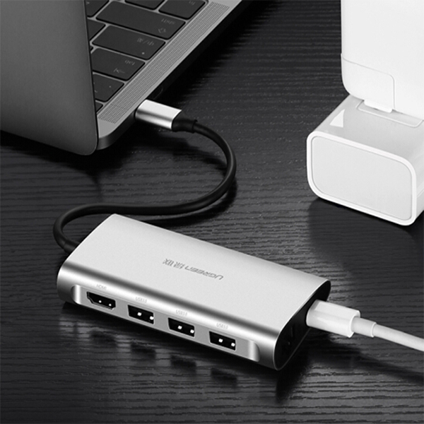 Ugreen 50516 - Bộ Chuyển Đa Năng USB Type-C to HDMI, Lan, USB 3.0, SD/TF, Sạc Type-C