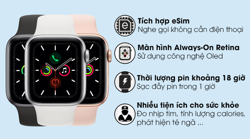Apple Watch Series 5 GPS + LTE 44mm, Viền Nhôm, Dây Cao Su New